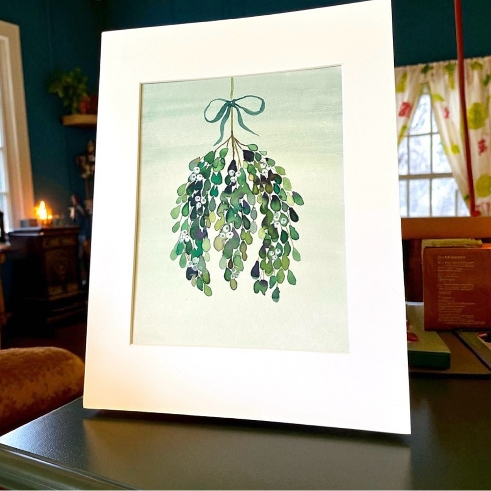 Hand-Made, New Watercolor Art with Mistletoe